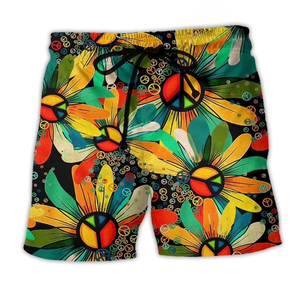Hippie Peace Flowers Art – Beach Short