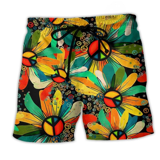 Hippie Peace Flowers Art – Beach Short