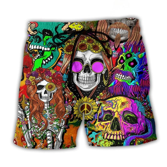 Hippie Skull Colorful Retro – Beach Short
