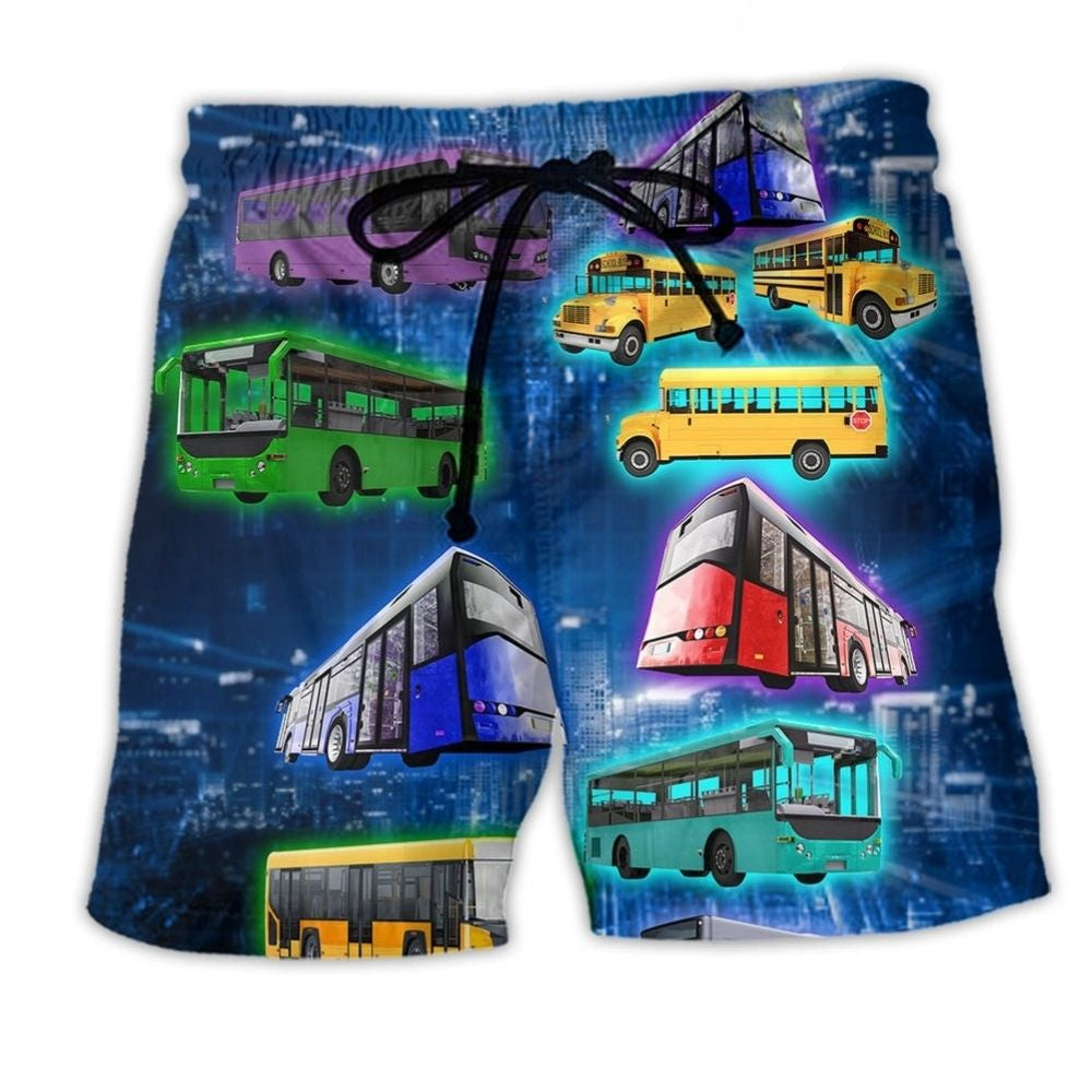 Colorful Travel Bus Journey Art – Beach Short