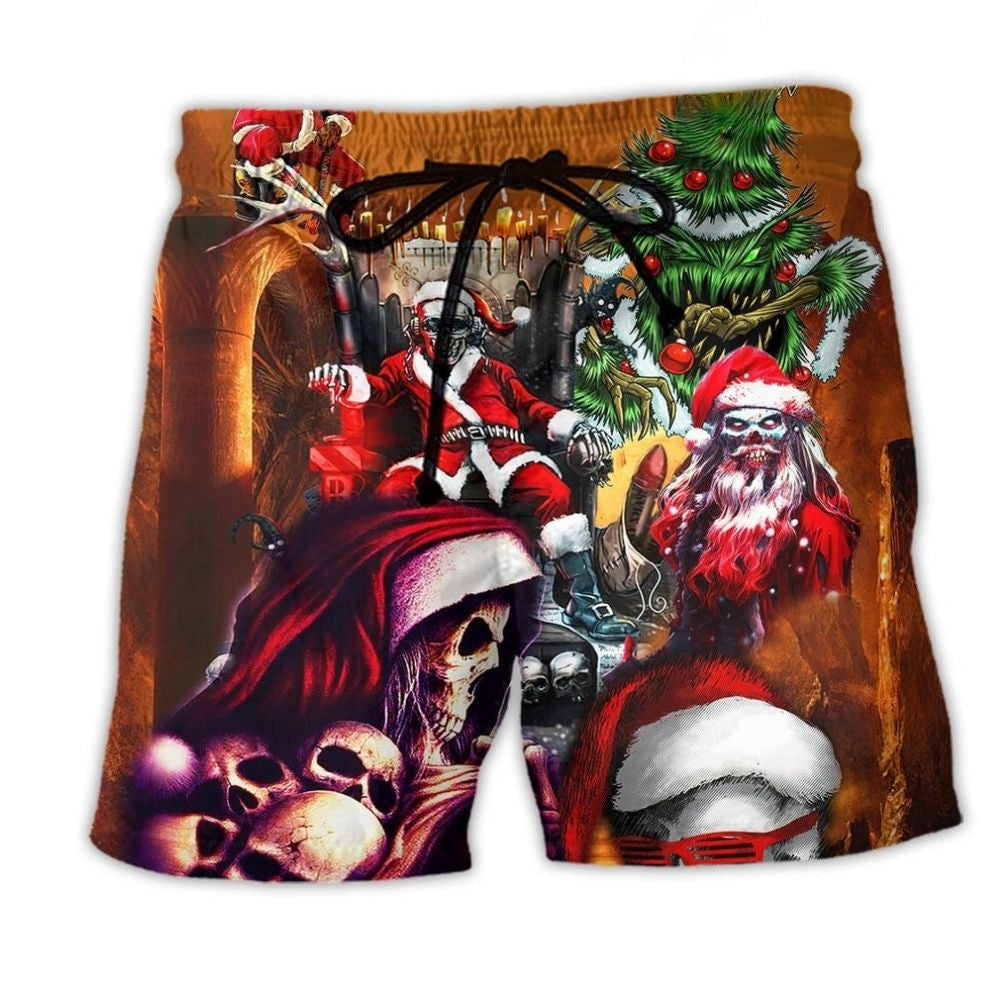 Christmas Skull Santa Holiday Art – Beach Short