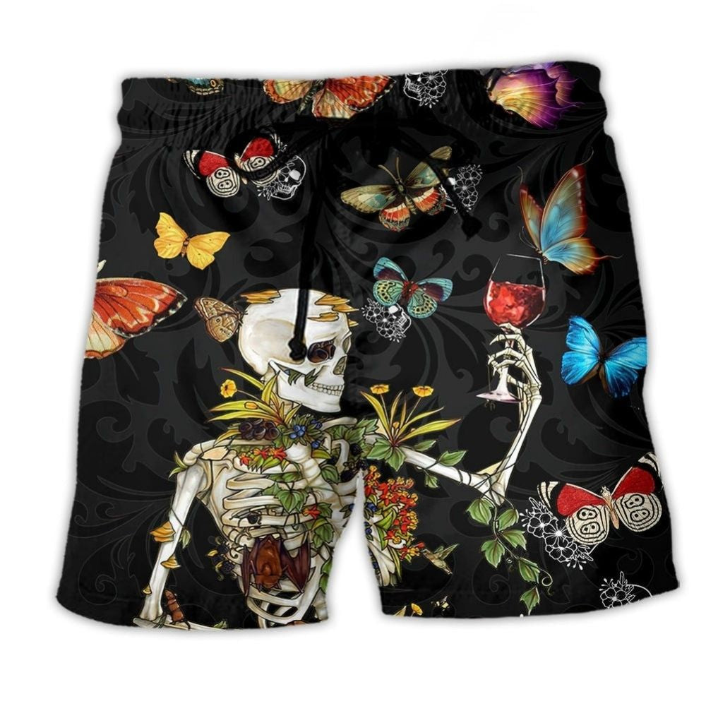 Skull Butterfly Floral Night Art – Beach Short
