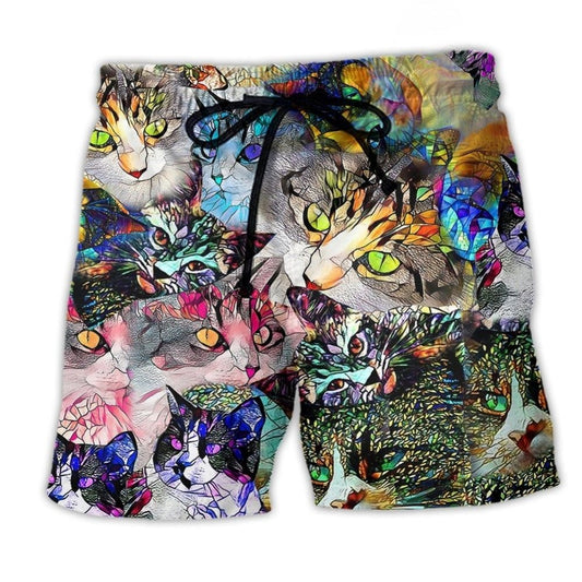 Stained Glass Cat Art – Beach Short