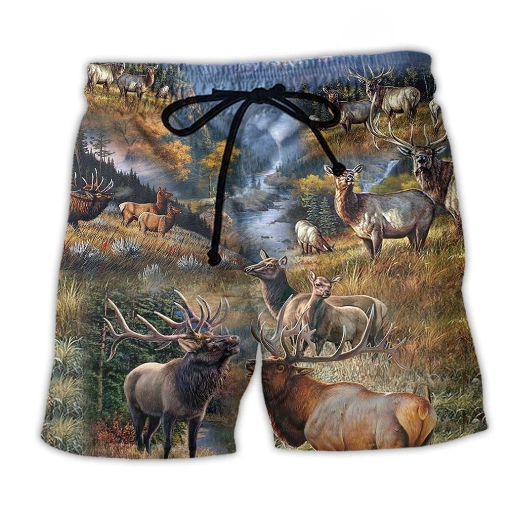 Moose Country Elk Nature Art – Beach Short