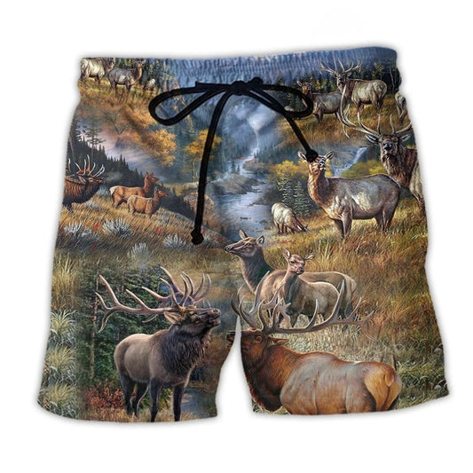 Moose Country Elk Nature Art – Beach Short