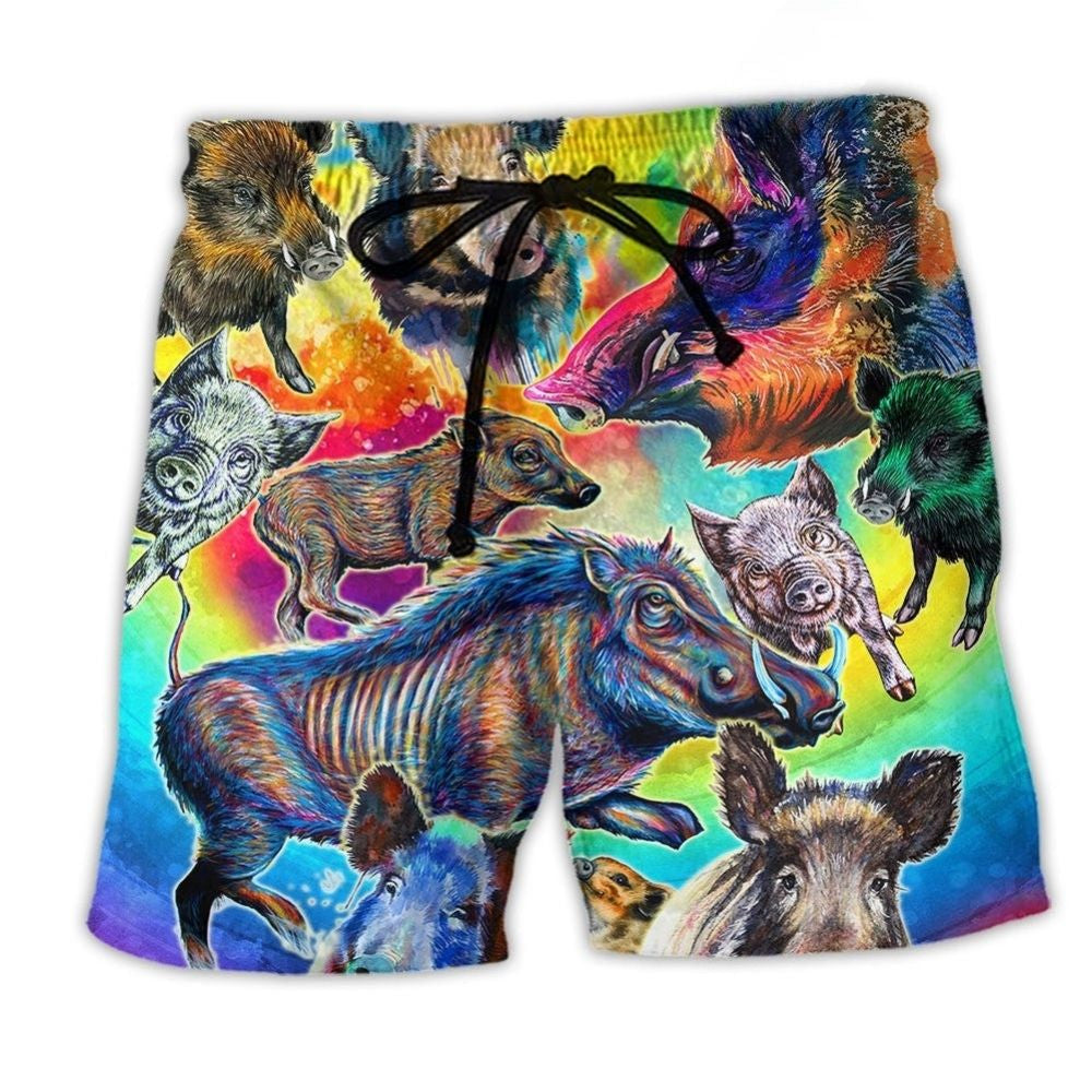 Colorful Wild Boar Art – Beach Short