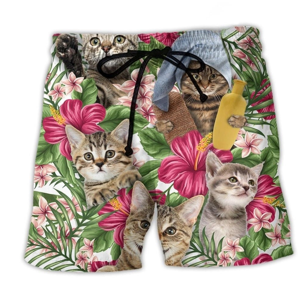 Tabby Cat Summer Tropical Floral – Beach Short