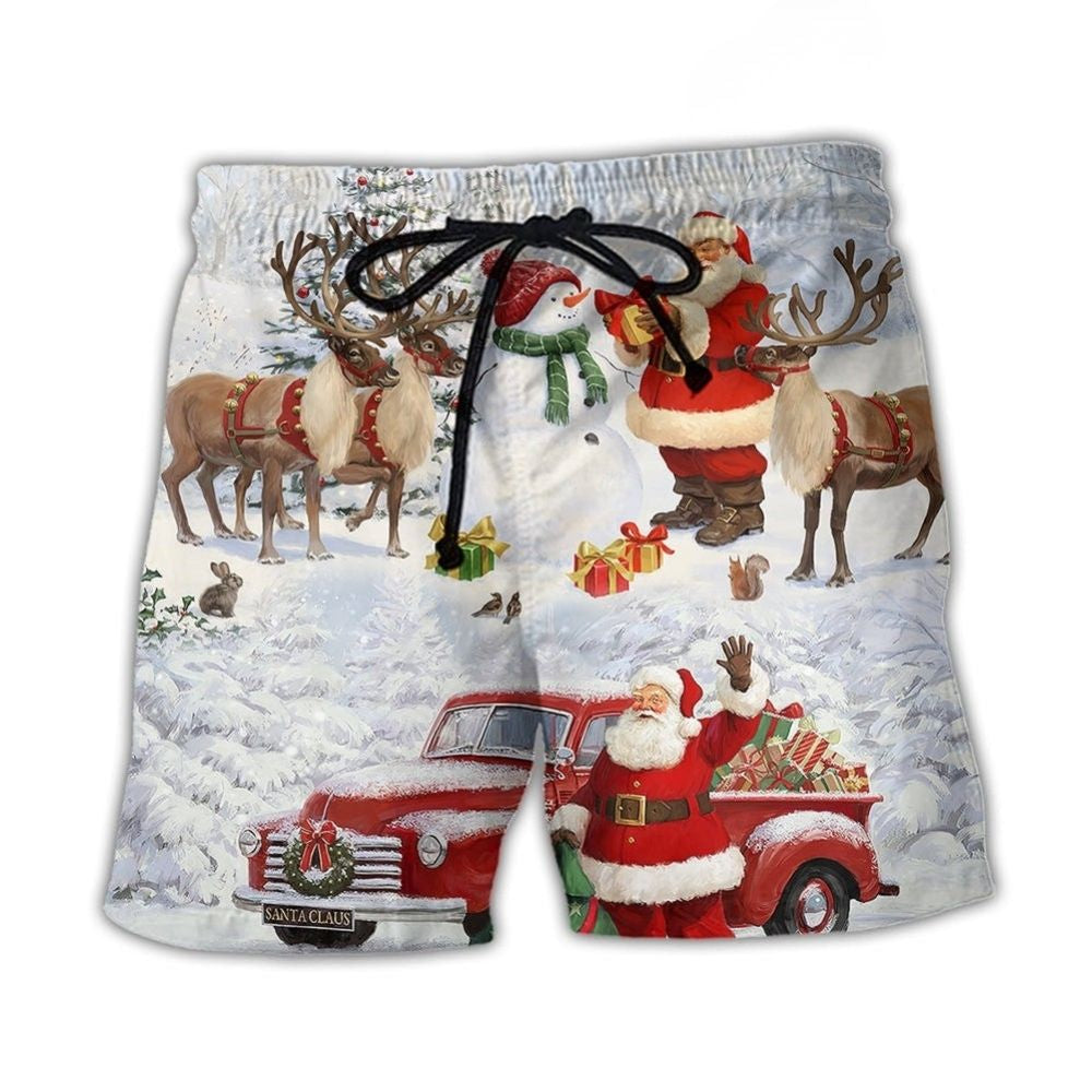 Christmas Santa Snow Gift Painting – Beach Short