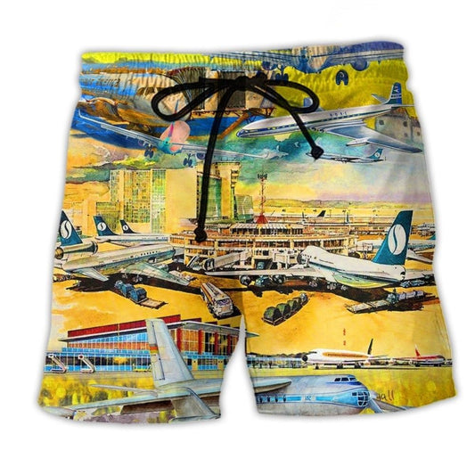 Airplane Takeoff Colorful Sky – Beach Short