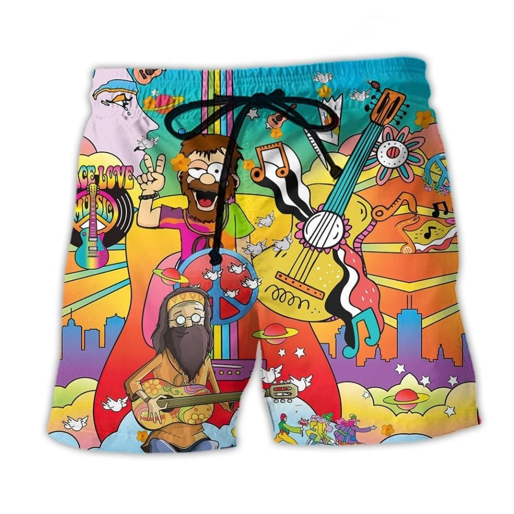 Hippie Guitar Peace Color Life – Beach Short
