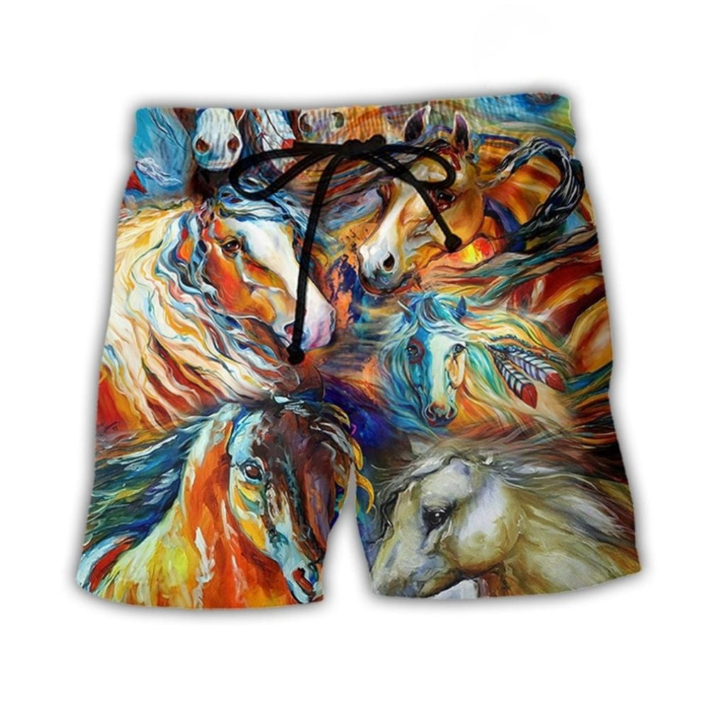 Colorful Horse Portrait Artistic Style – Beach Short