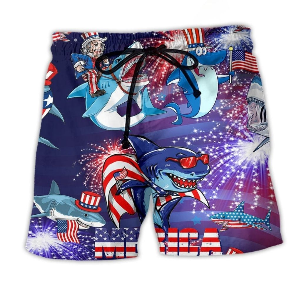 Patriotic Shark America Theme Art – Beach Short