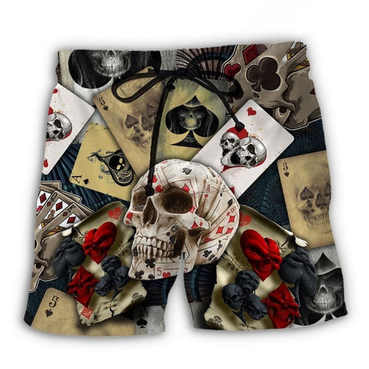 Retro Skull Gambling Card Art – Beach Short