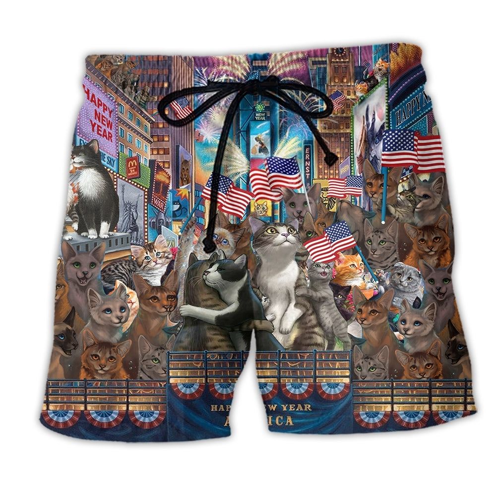 Countdown With Cute Cats Patriotic – Beach Short
