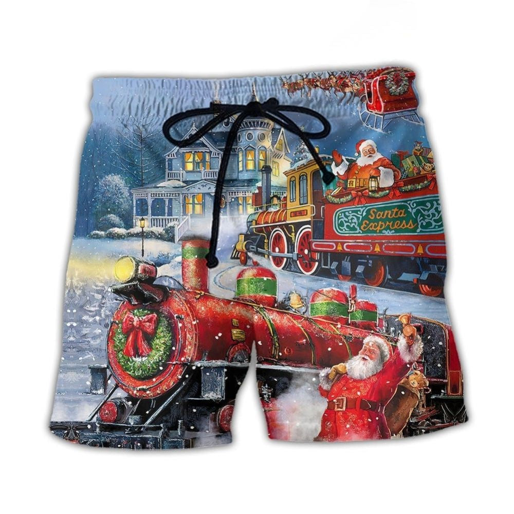 Christmas Santa Train Painting Style – Beach Short