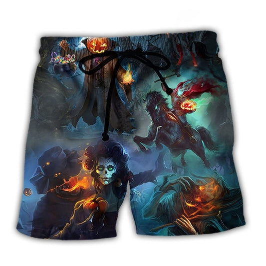 Halloween Skull Pumpkin Night Art - Beach Short