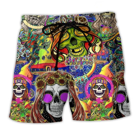 Hippie Rock And Roll Skull Cool Art - Beach Short