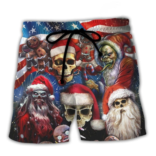 Skull Xmas US Flag Horror Skeleton - Beach Short