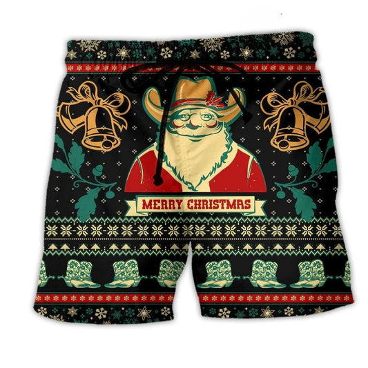 Santa Cowboy Vintage Christmas Art – Beach Short