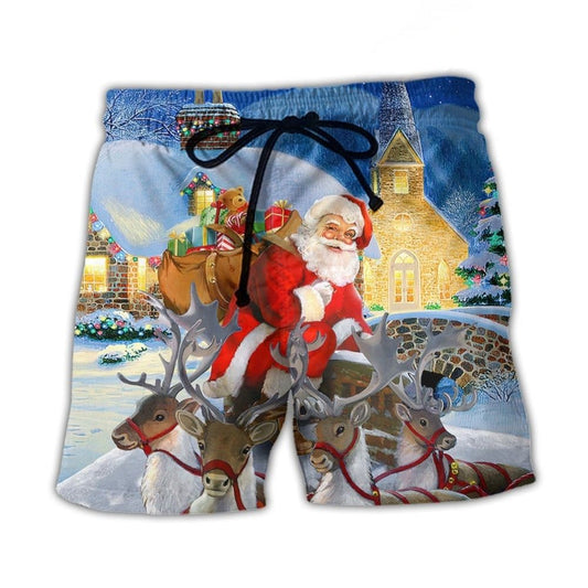 Christmas Santa Reindeer Holiday Art – Beach Short