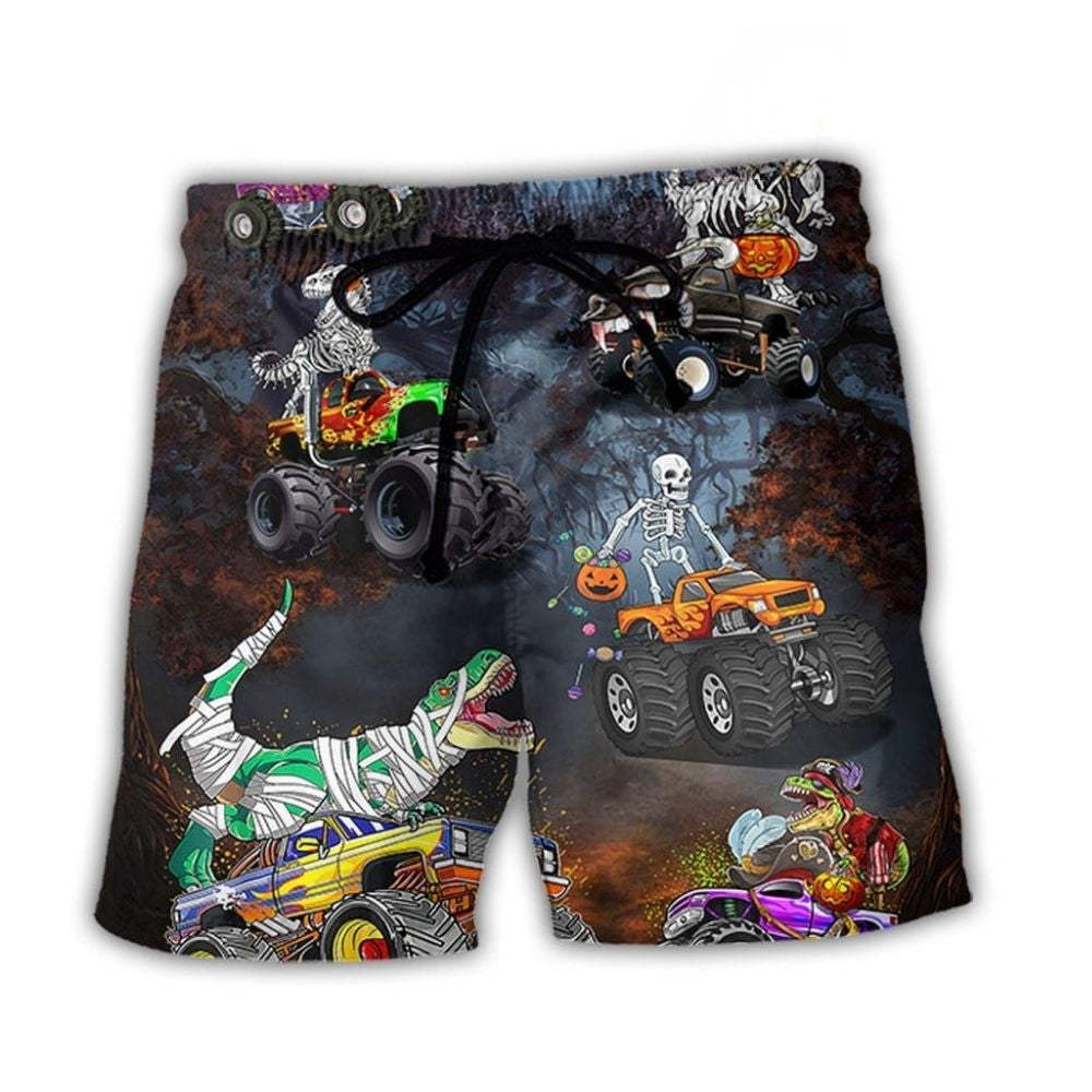 Halloween Skeleton Dinosaur Monster Truck – Beach Short