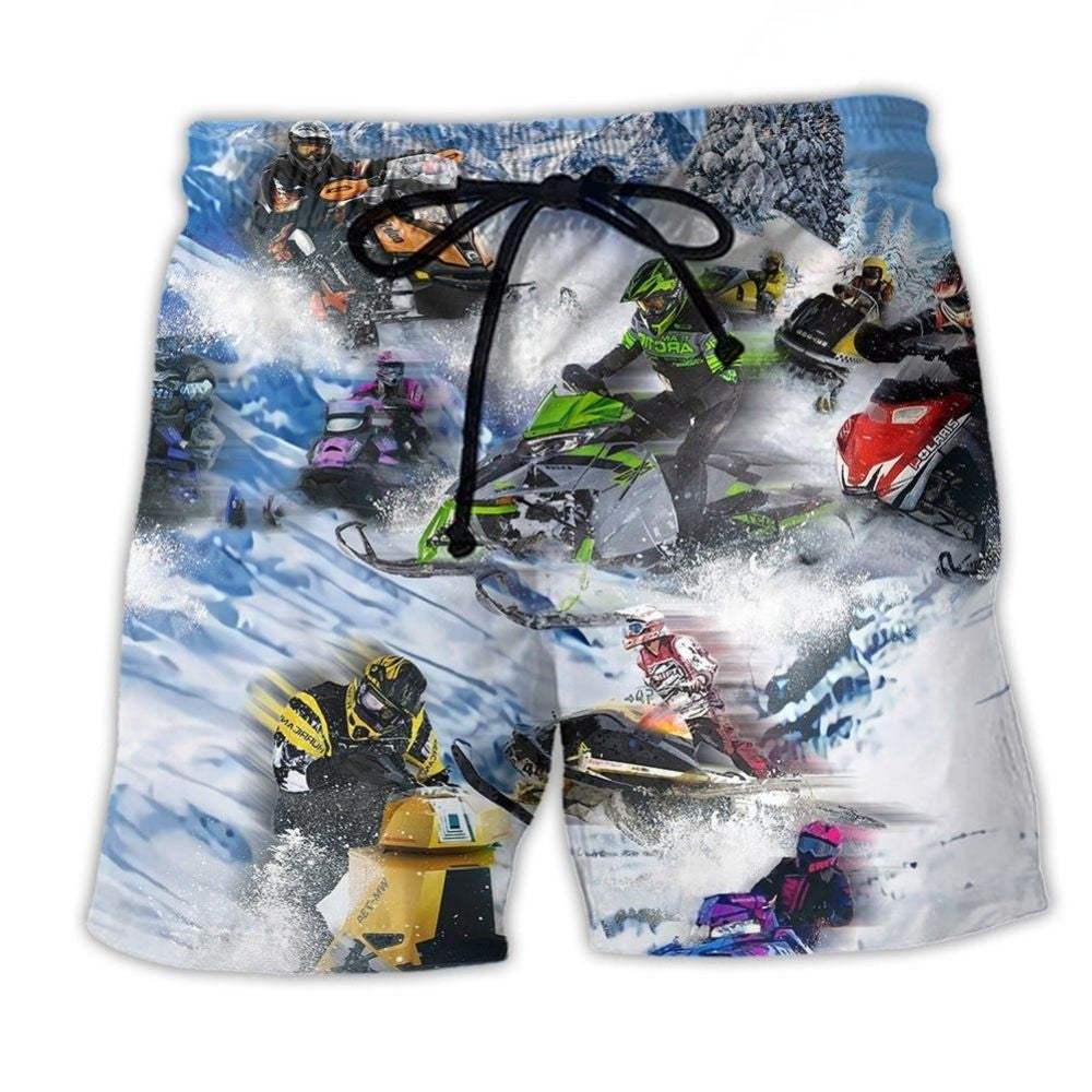 Winter Sleigh Snowy Mountain Art – Beach Short