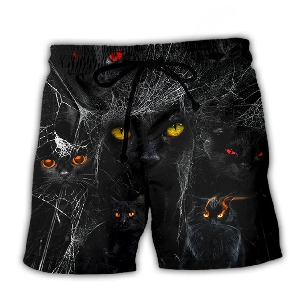 Halloween Black Cat Dark Art - Beach Short