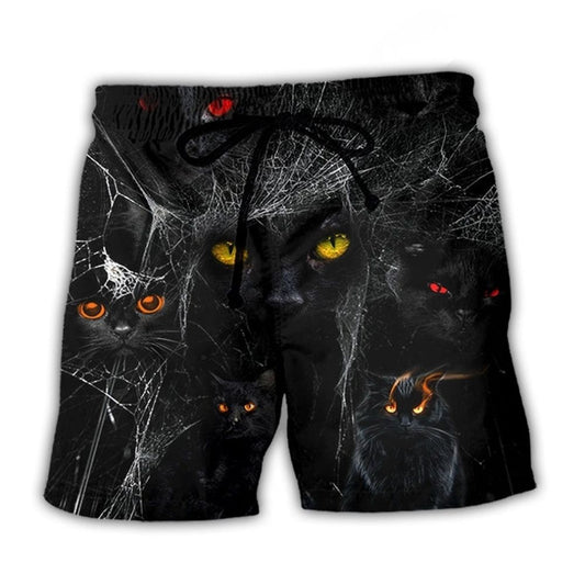 Halloween Black Cat Dark Art - Beach Short