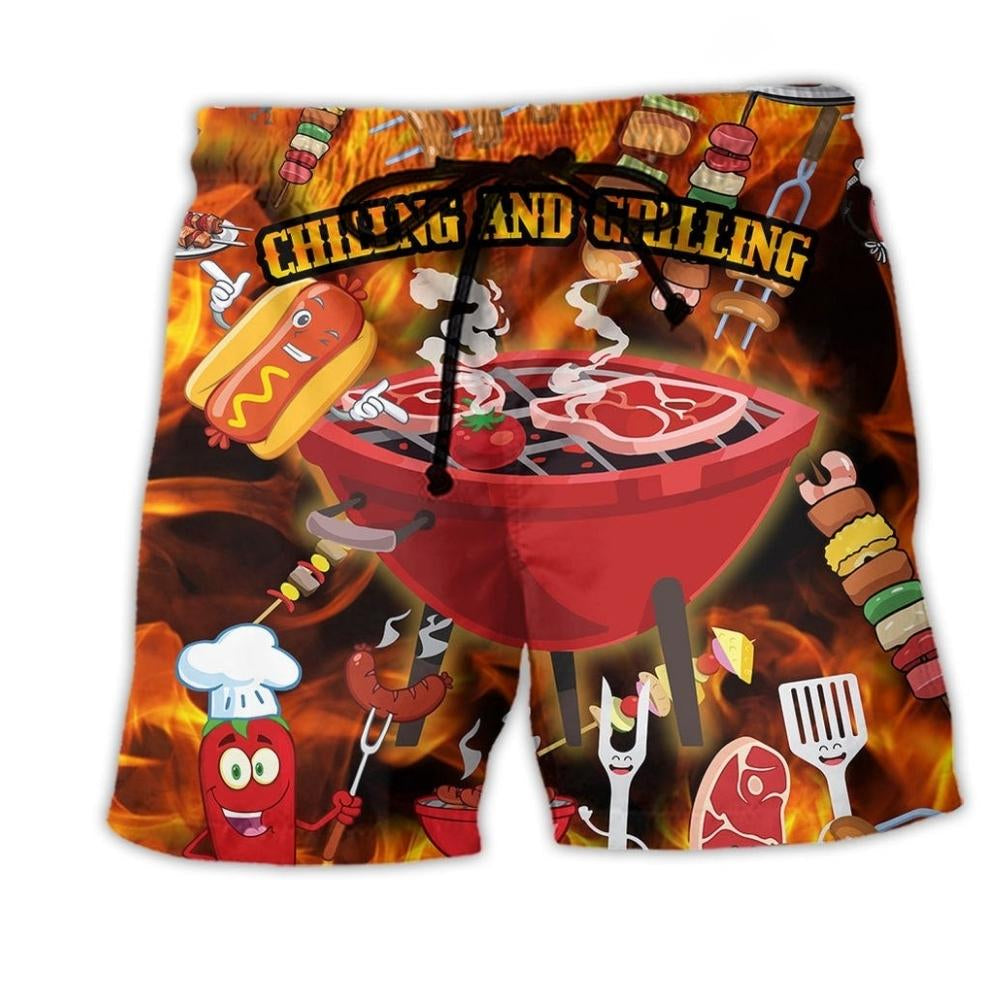 Food BBQ Chilling And Grilling Party Red Style - Beach Short