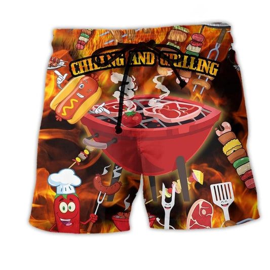 Food BBQ Chilling And Grilling Party Red Style - Beach Short