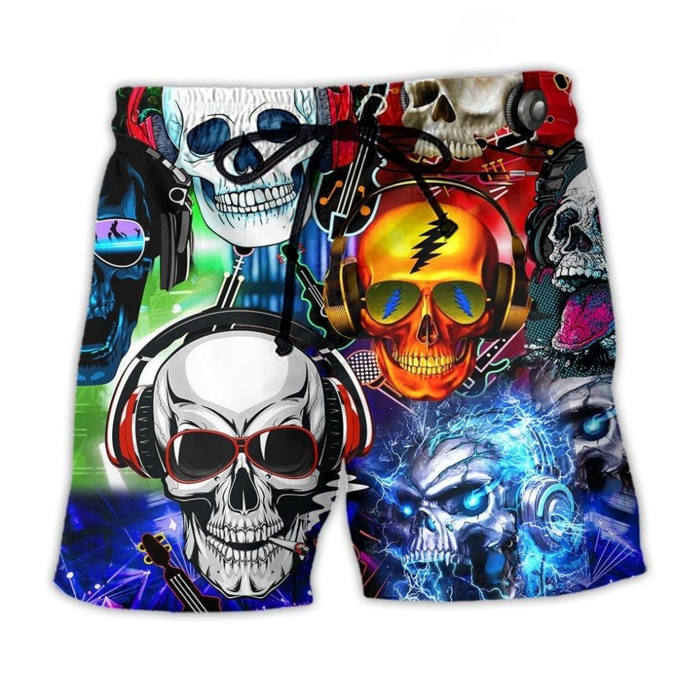 Skull Guitar High Vibes Music Art – Beach Short