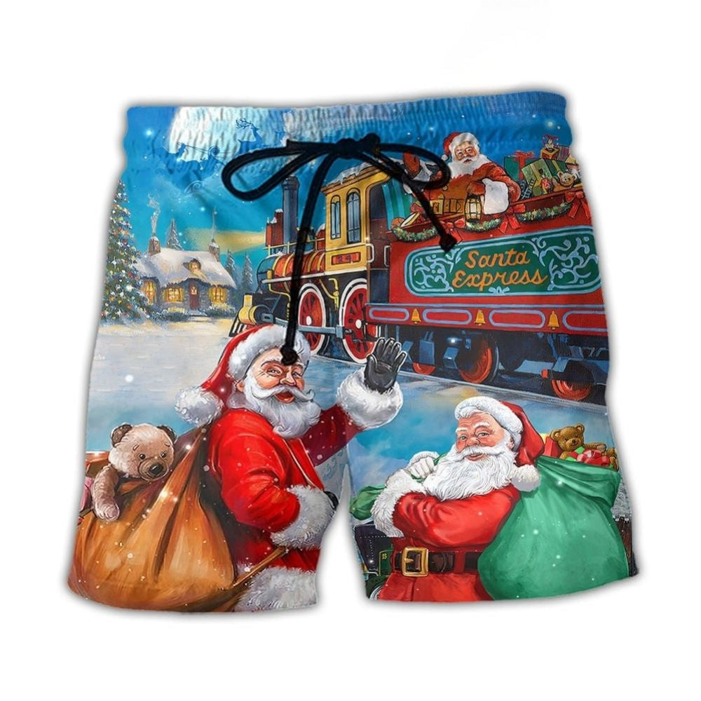 Christmas Santa Train Holiday Art – Beach Short