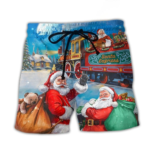 Christmas Santa Train Holiday Art – Beach Short