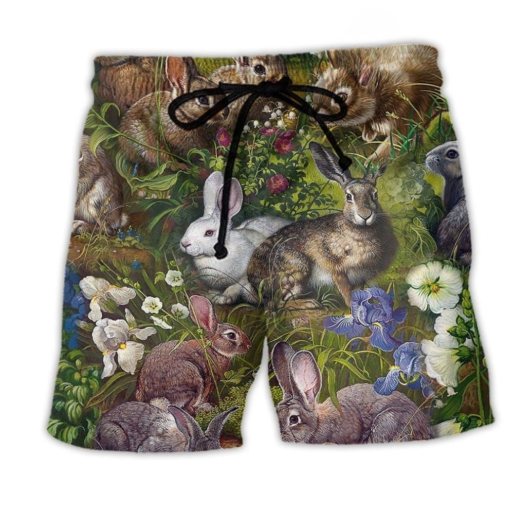 Rabbit Garden Floral Nature Art – Beach Short