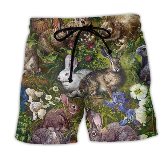 Rabbit Garden Floral Nature Art – Beach Short