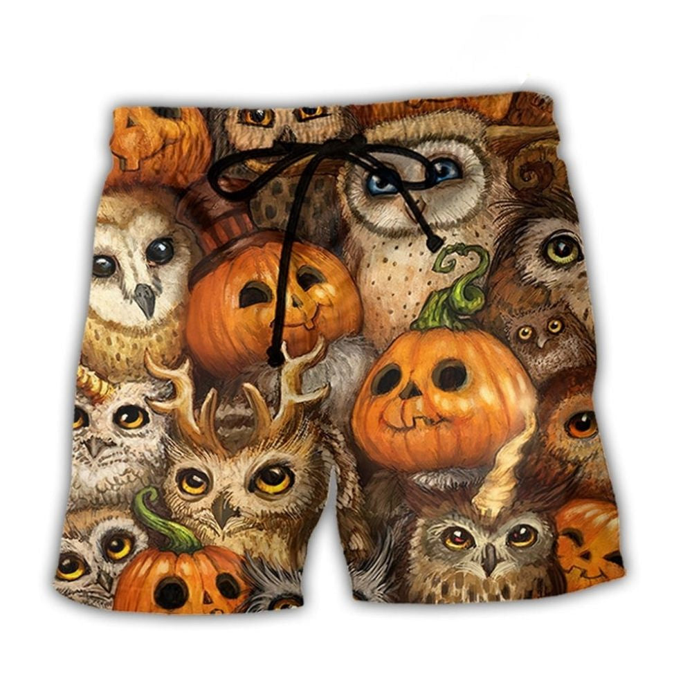 Halloween Cool Owl Pumpkin Pattern - Beach Short