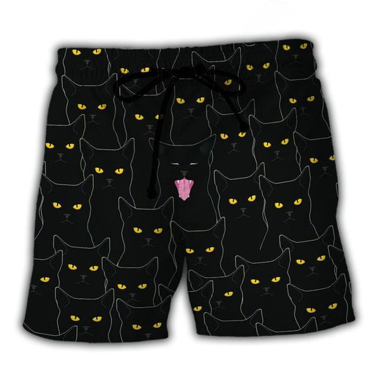 Lovely Black Cat Portrait Art – Beach Short