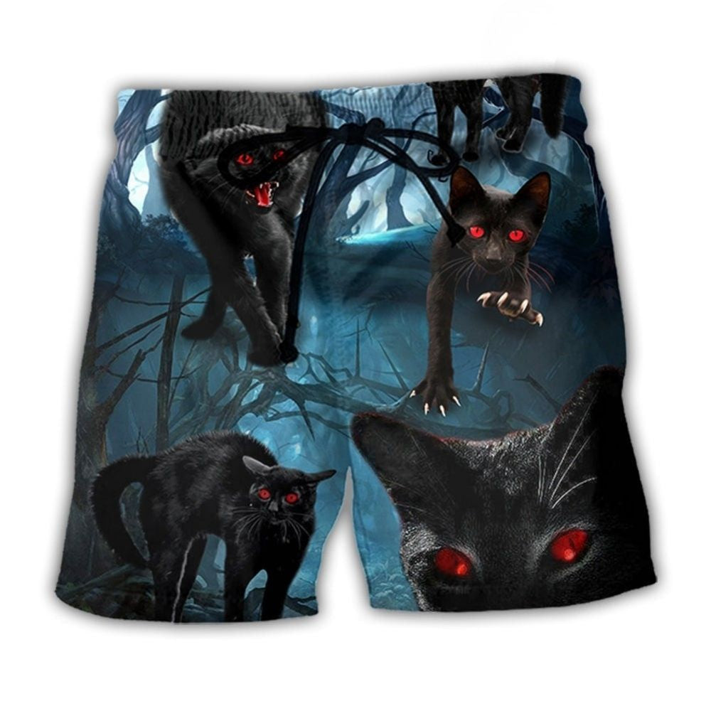 Halloween Night Black Cat Scary - Beach Short