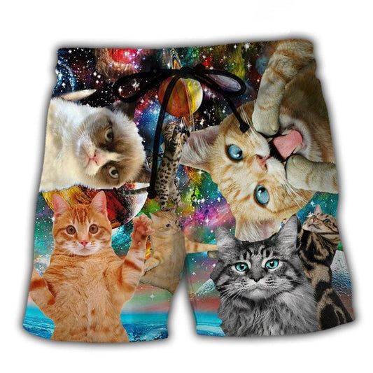 Funny Galaxy Cat Art – Beach Short