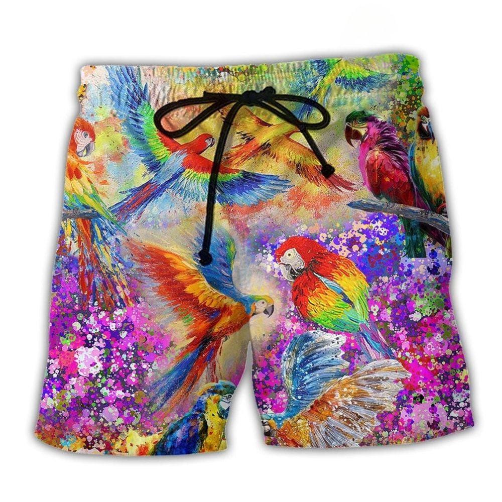 Parrot Love Colorful Tropical Art – Beach Short
