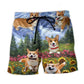 Cute Corgi Playing With Flowers – Beach Short