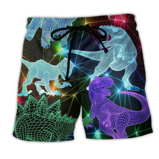 Dinosaurs Neon Full Color Dinosaur - Beach Short