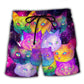Colorful Galaxy Cat Art – Beach Short