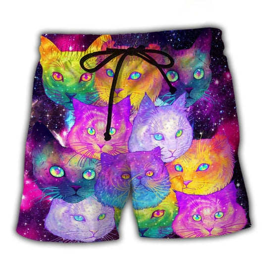Colorful Galaxy Cat Art – Beach Short