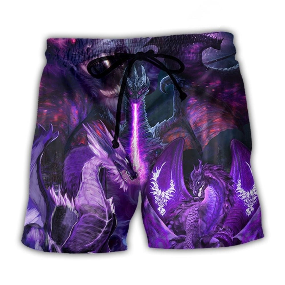 Dark Purple Dragon Lightning Art – Beach Short