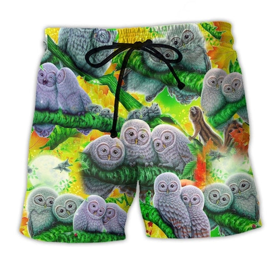 Owl Love Family Colorful Cute Art – Beach Short