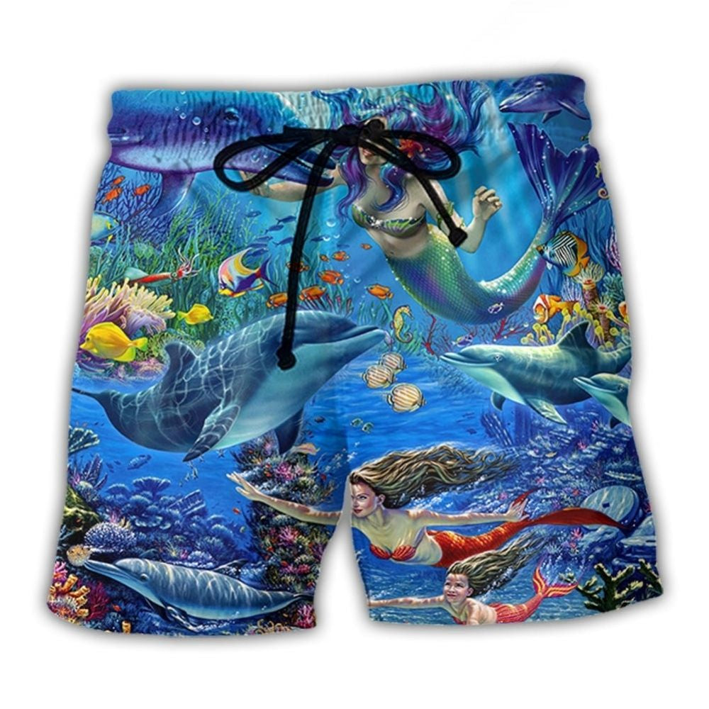 Dolphin Mermaid Ocean Blue Fantasy Art – Beach Short