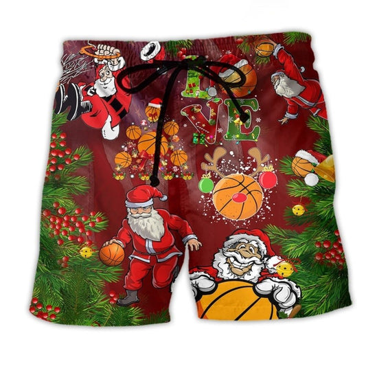 Basketball Santa Holiday Sports Art – Beach Short