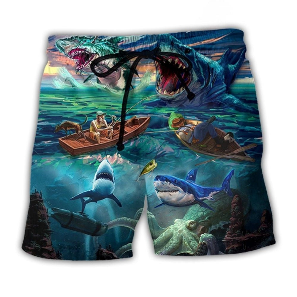 Shark Fishing Crazy Ocean Art – Beach Short