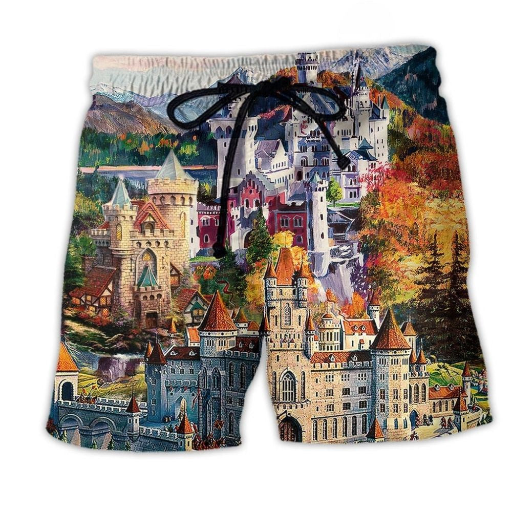 Old Castle Memories Scenic Landscape – Beach Short